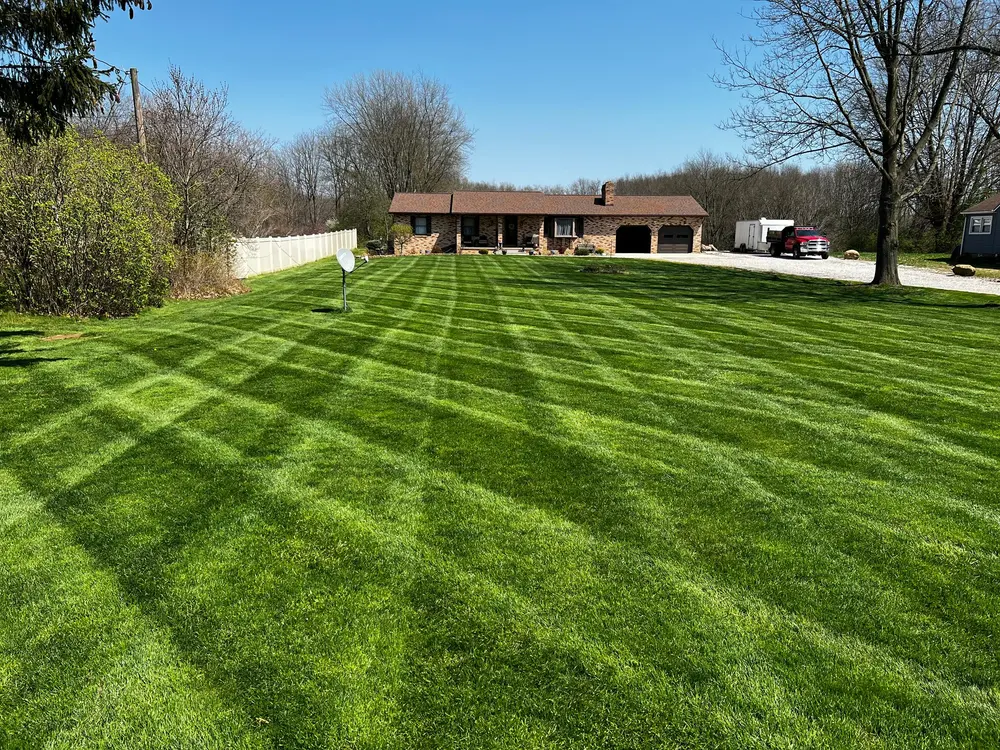 Freshly striped lawn maintained by City Mowing